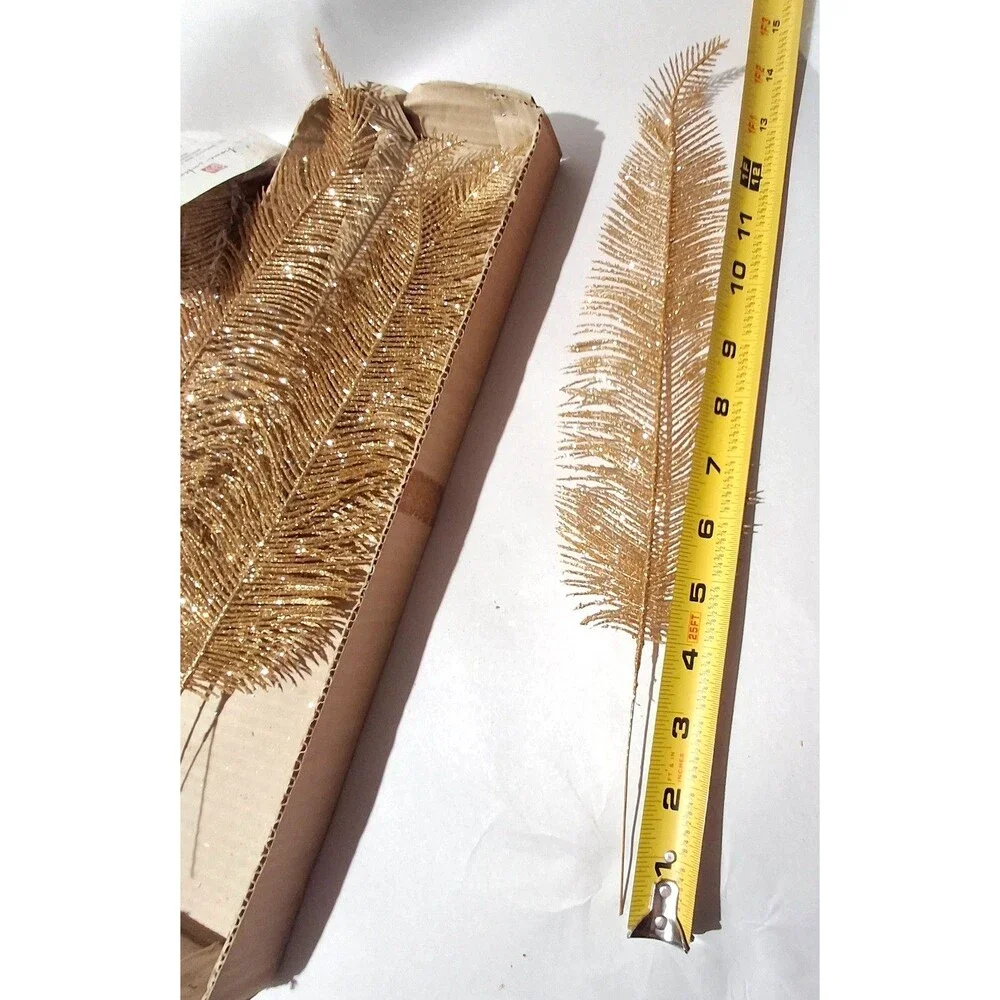 Home Interiors Faux Fern Gold Glitter Decorative Sprays Decor Feather Look 12 Pc